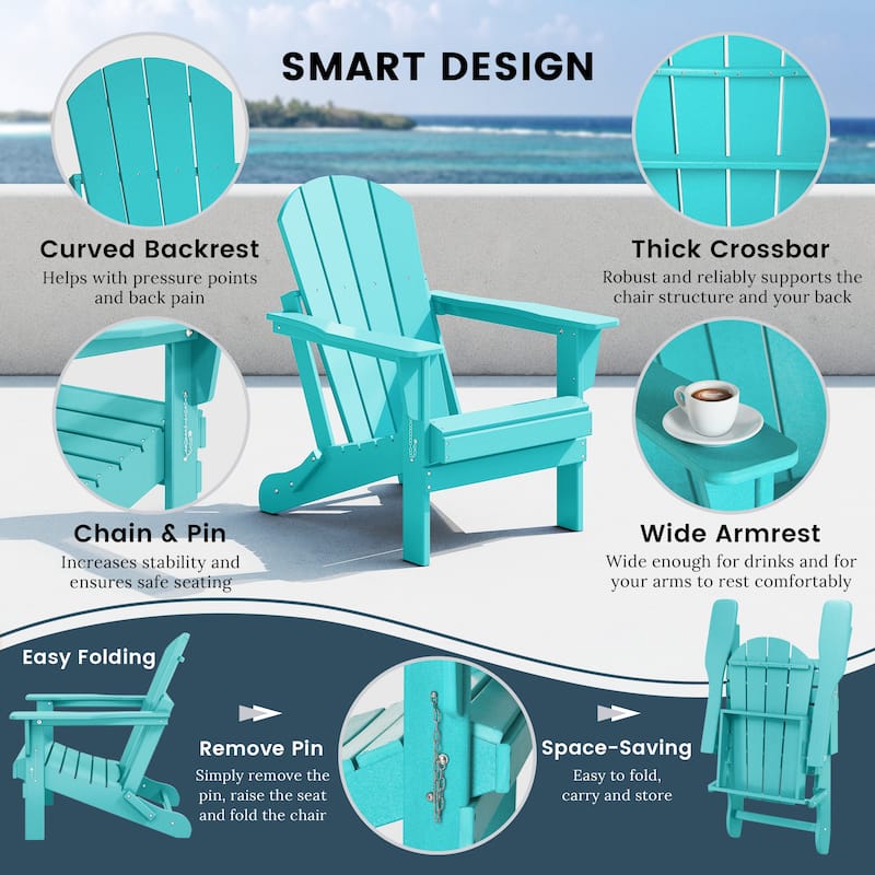 Polytrends Laguna Weather Resistant Outdoor Patio Folding Adirondack Chairs (Set of 4)