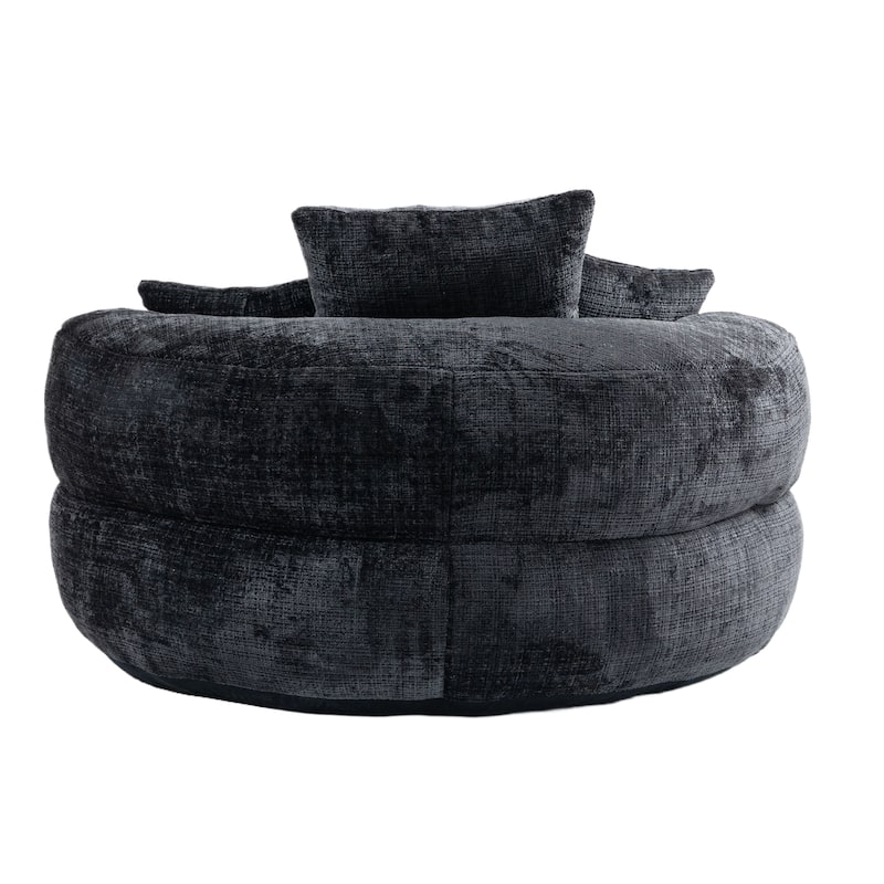 Chenille Oval Bean Bag Chair, Memory Foam Filling Lazy Sofa, Adults Lounge Chair with 3 Pillows & Semi-Wraparound Armrests