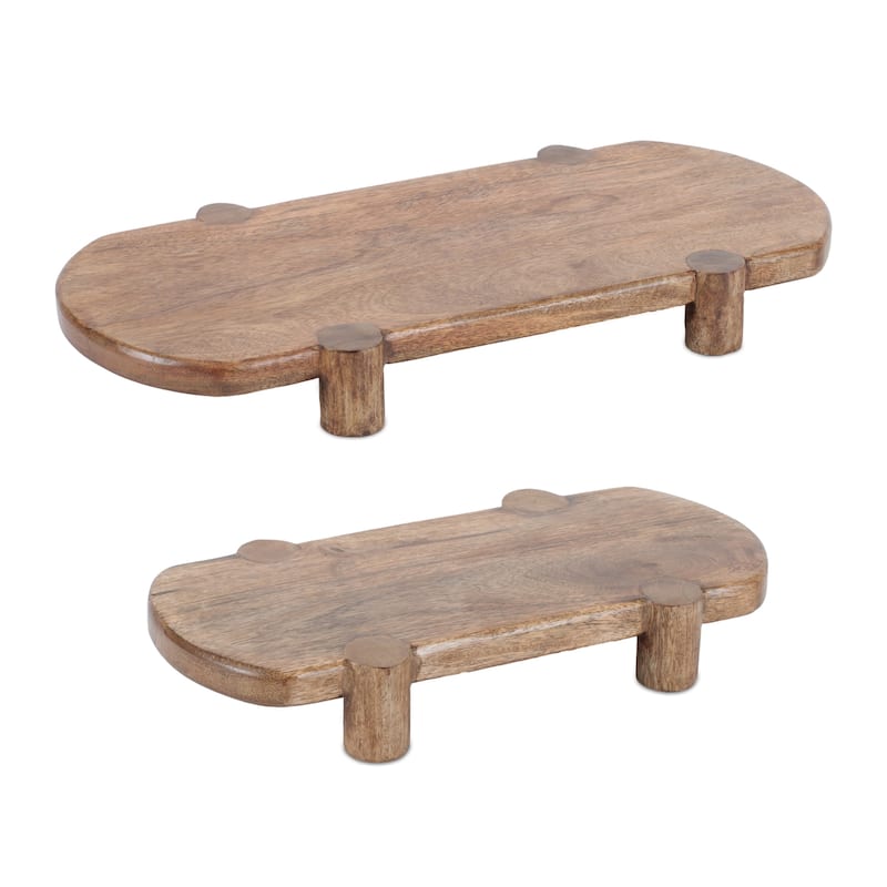 Mango Wood Pedestal Tray (Set of 2) - N/A