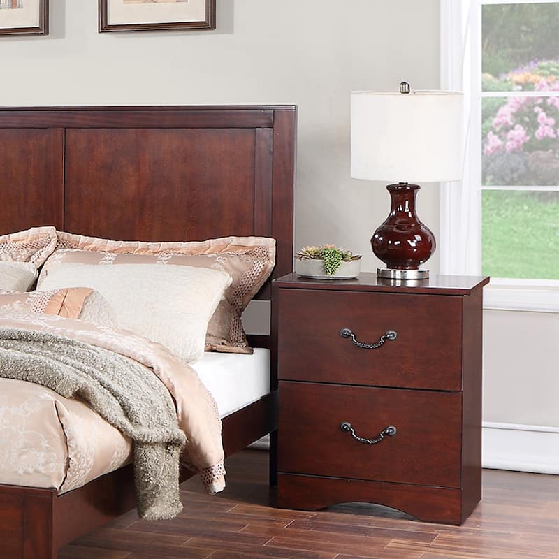2 Drawers Pine Wood Nightstand