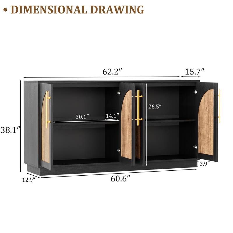 Double Layered 4 Door Cabinet Modern Arched Design Storage Cabinet