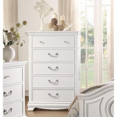 Classic Traditional Style White Finish 1pc Chest of 5x Dovetail Drawers Wooden Bedroom Furniture