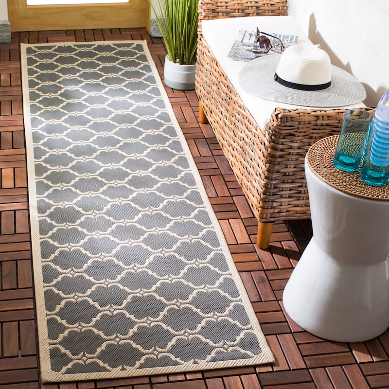 SAFAVIEH Courtyard Charleen Indoor/ Outdoor Waterproof Patio Backyard Rug - 2'3" x 8' Runner - Anthracite/Beige