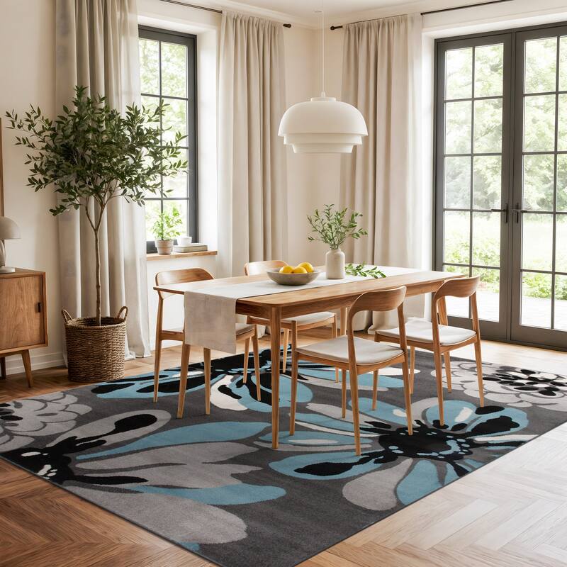 World Rug Gallery Contemporary Modern Flowers Area Rug