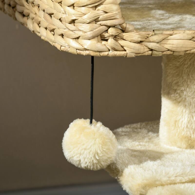 38" Cat Tree for Indoor Cats, Cat Tower with Scratching Posts, Ramp, Condo, Toy Balls, Platform, Bed - Beige