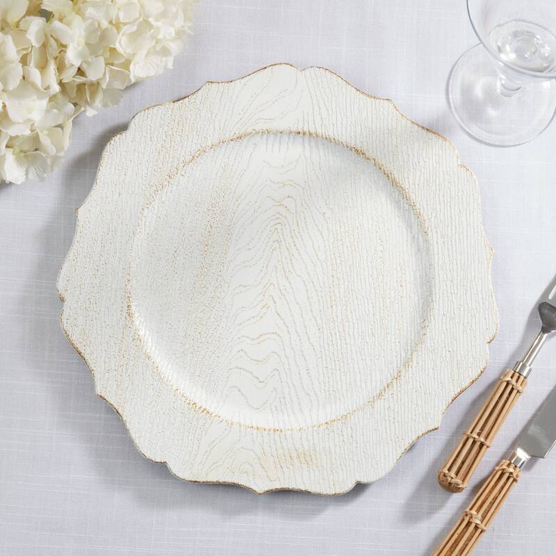 Scalloped Decorative Charger Plates (Set of 4) - Round Textured Table Chargers for Dining & Entertaining, 13"