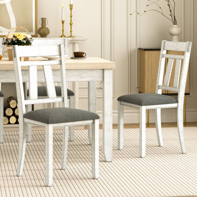 Javlergo Dining Table Set, Solid Wood Kitchen Table Set with 4 Upholstered Chairs for Kitchen