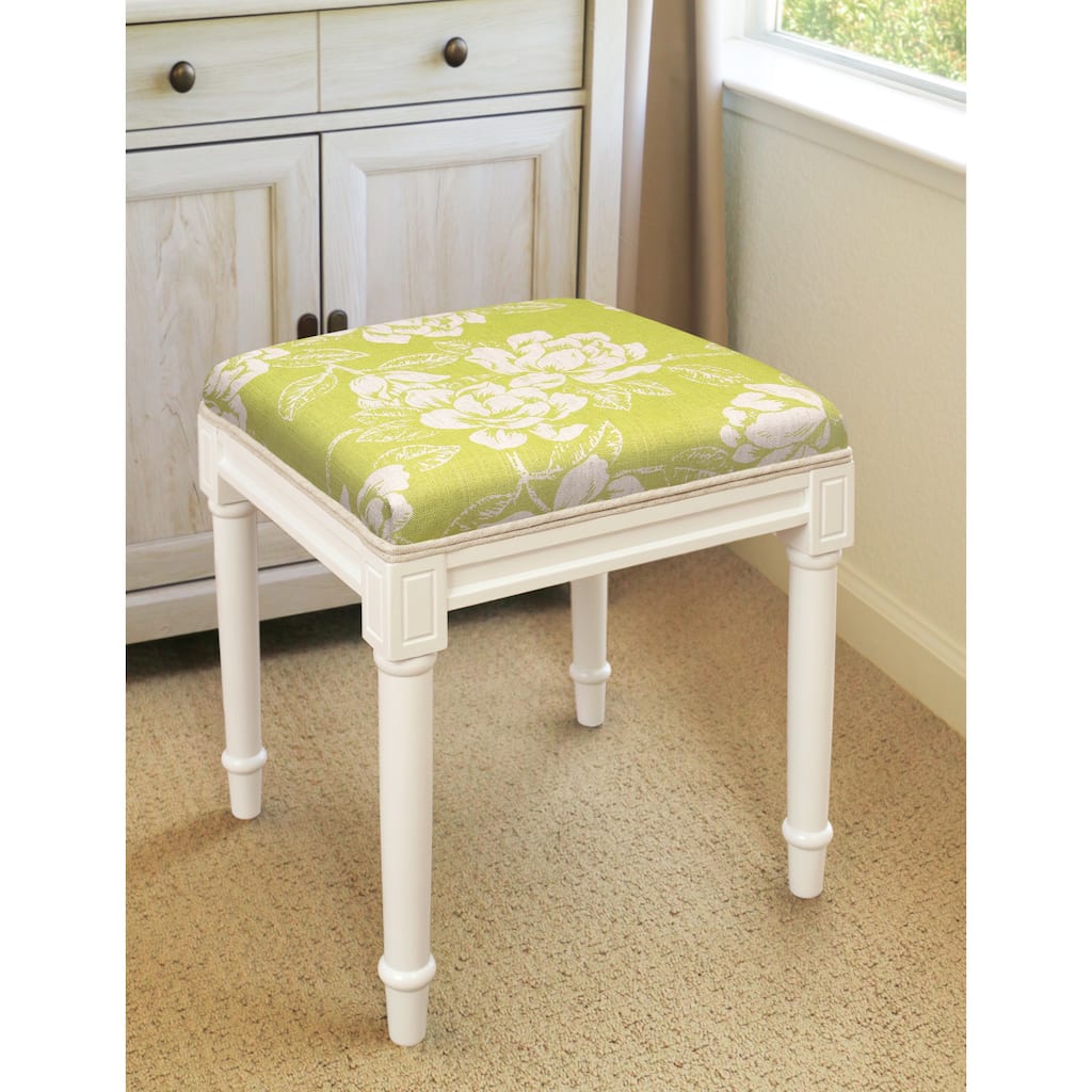 Chartreuse Magnolia Vanity Stool with White Frame