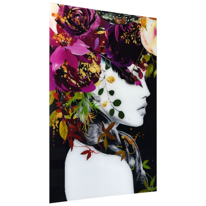 "Beautiful Women & Flowers" Frameless Free Floating Tempered Glass Panel Graphic Wall Art 24 in. x 24 in.