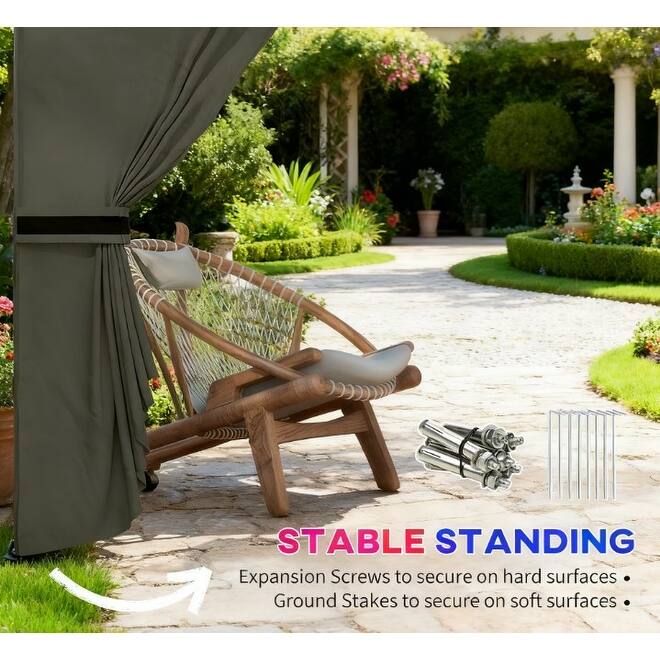 GDFStudio - 11'x11' Double Roof UV Protected Patio Gazebo with Church Windows & Curtains