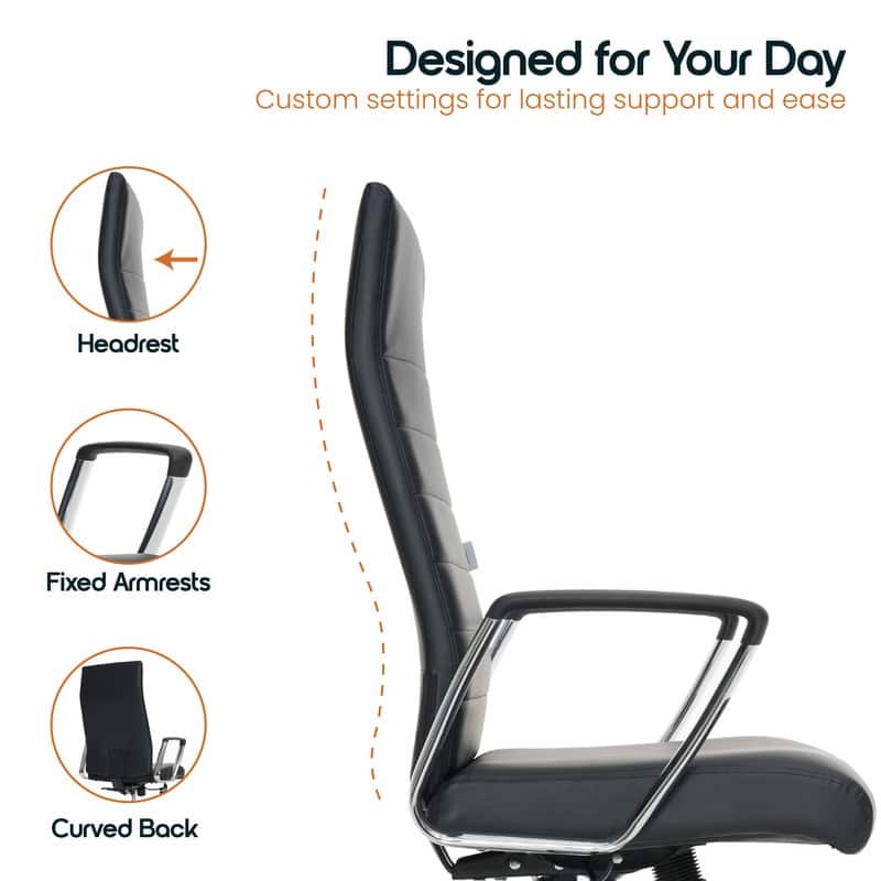 Hilton Modern High Back Ergonomic Leather Office Chair with Adjustable Height, Swivel, and Tilt for Conference or Executive Desk