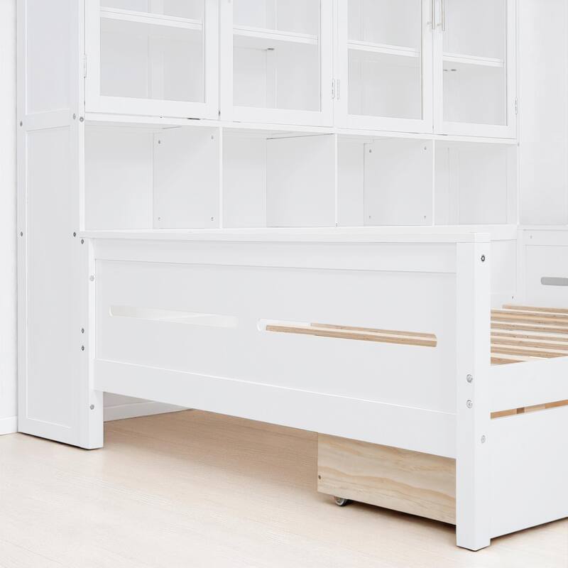 Multifunctional Twin/Full Daybed with Storage Cabinets, LED Lighting, and Shelves