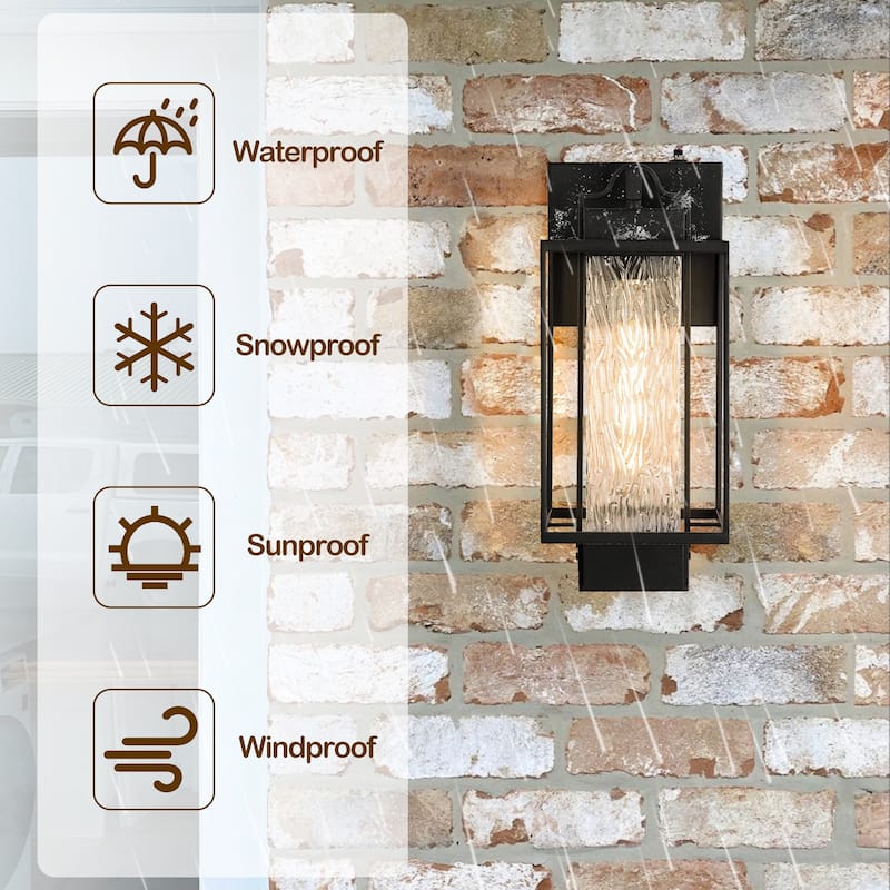 Matte Black 1-Light Glass Outdoor Wall Sconce Light Dusk to Dawn