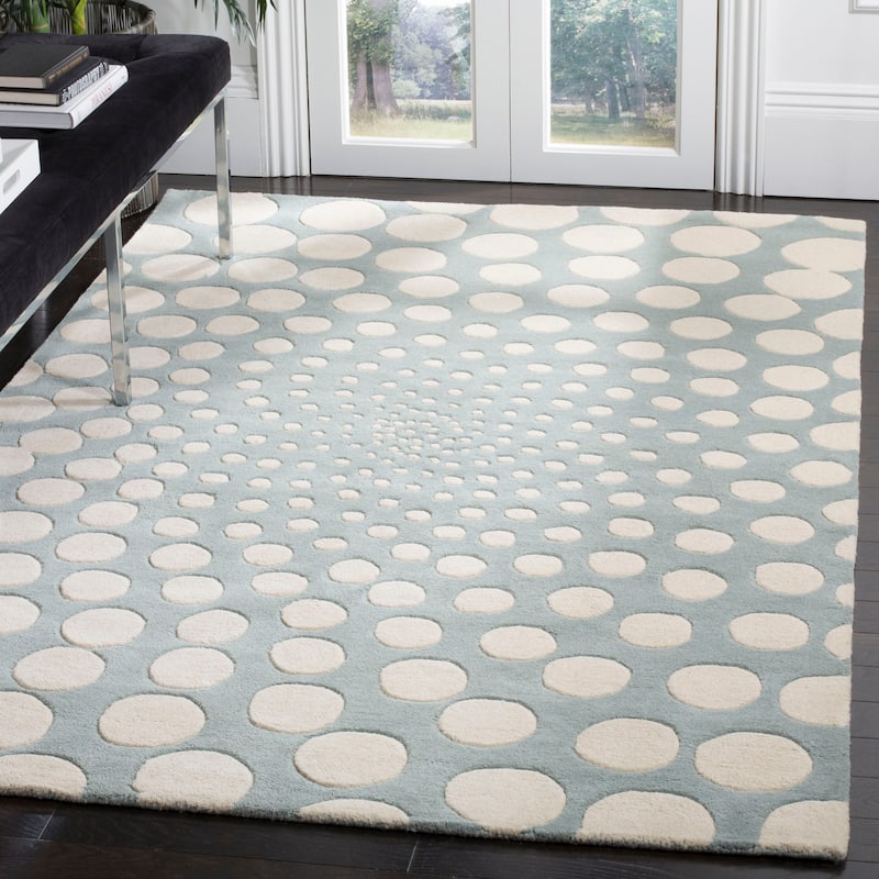 SAFAVIEH Soho Handmade Eulalia Abstract Dots N.Z. Wool Area Rug - 3'6" x 5'6" - Blue/Ivory