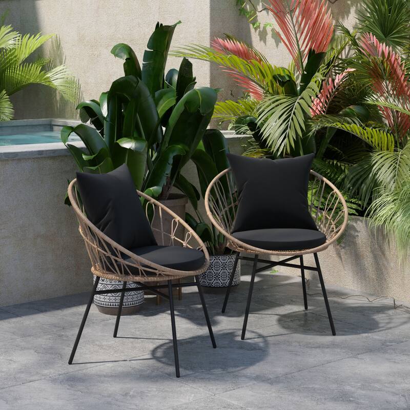 Indoor/Outdoor Boho Rattan Rope Chairs with Back & Seat Cushions