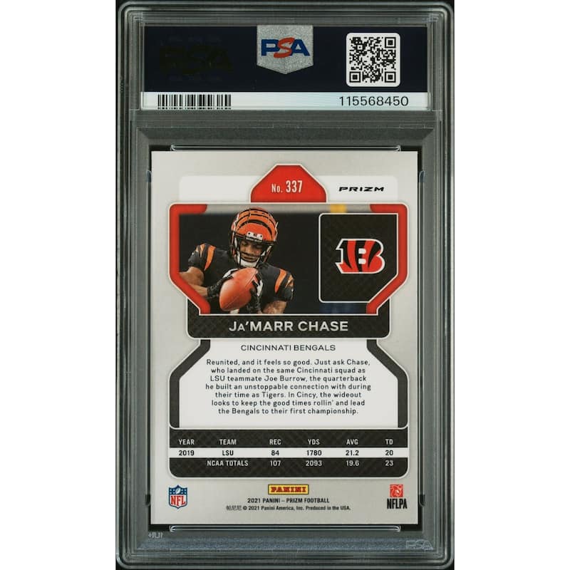 Ja'Marr Chase 2021 Panini Prizm Orange Ice Signed Football Rookie Card #337 Graded PSA 8 Auto 10 Cert # 115568450 - 8' x 11'