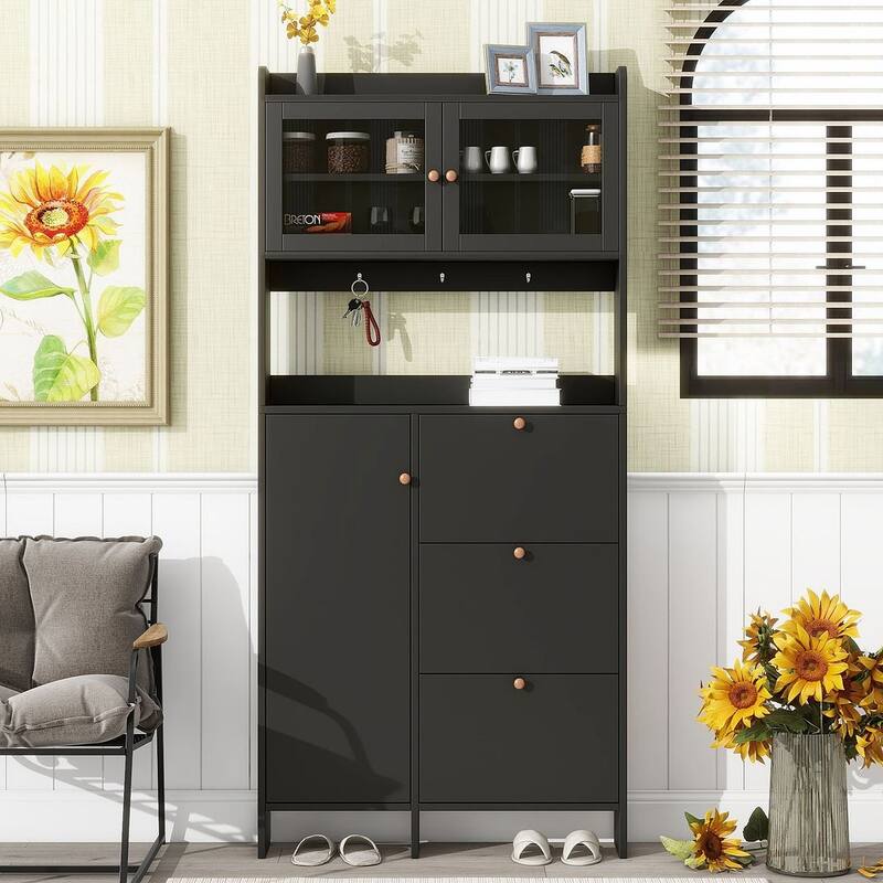 Hall Tree and Shoe Storage Bench with Flip Drawers and Doors