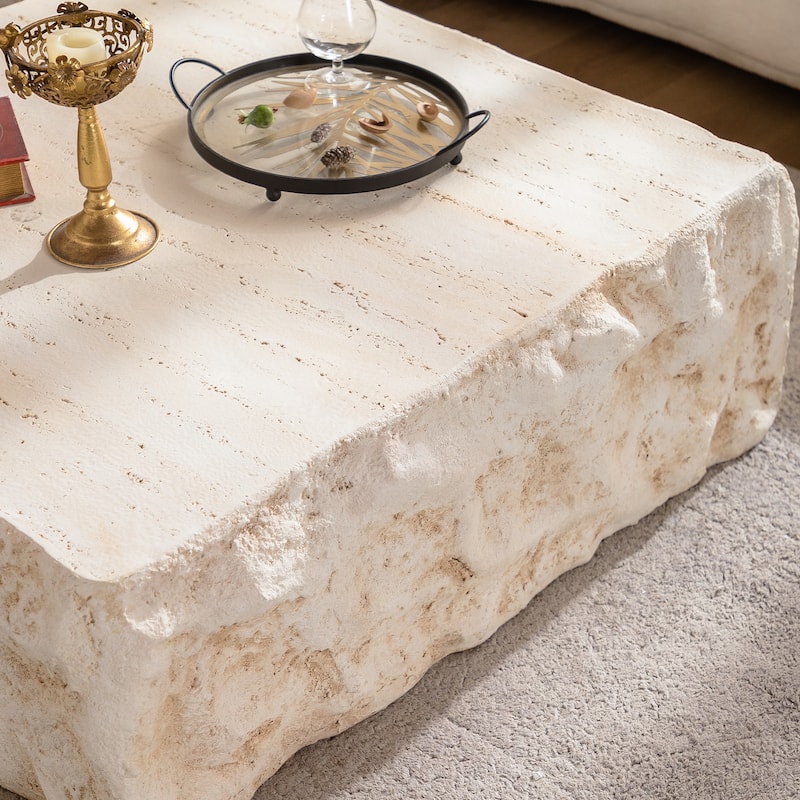 Beige MgO Mid-Century Round Coffee Table - Vintage Faux Stone, Living Room Focal Point