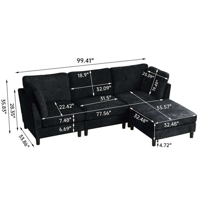 99.41" Chenille High Armrest L Shaped Sofa
