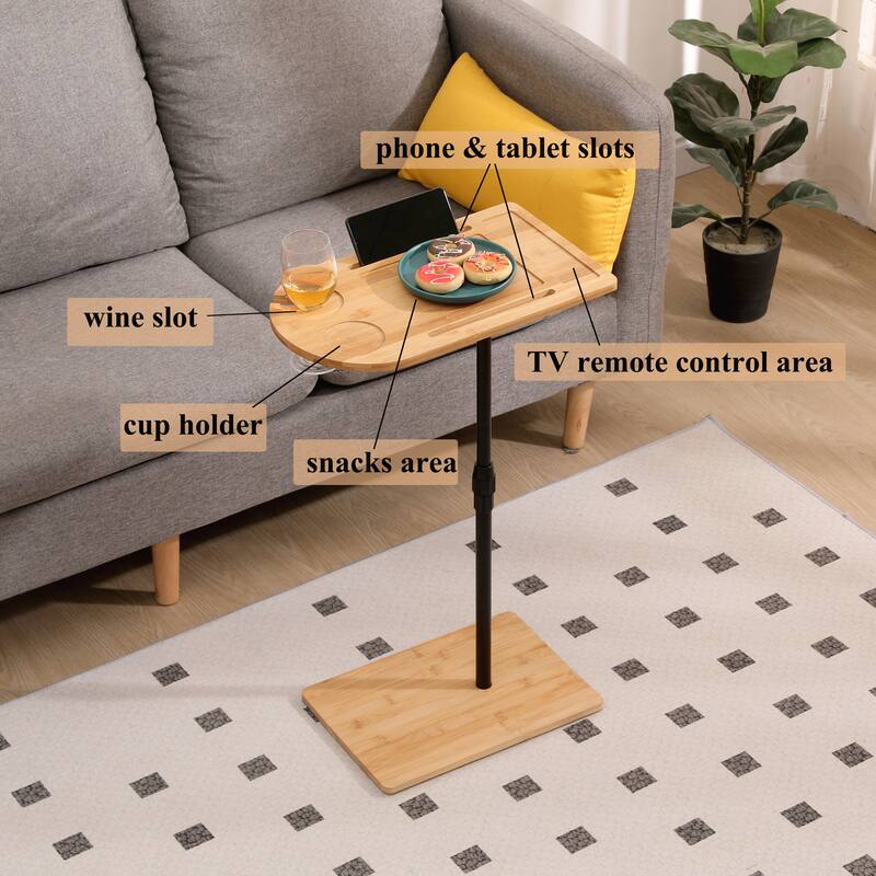 Couch Tray Table Bamboo Height Adjustable Side Table