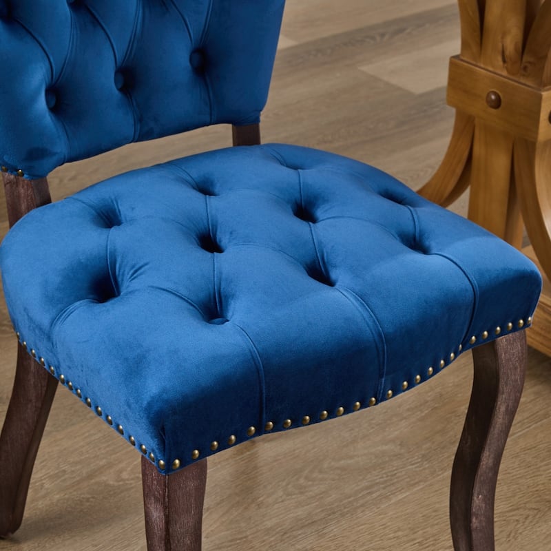 Dining Chair Set of 2, French Vintage Tufted Upholstered Fabric Dining Chair