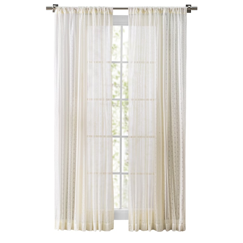 Stripe Lace Gorgeous Sheer Rod Pocket Panel - 54"W x 63"L - Oatmeal