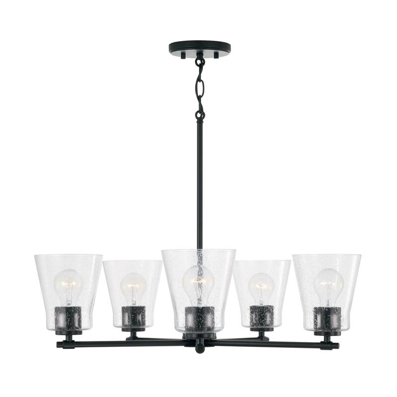 Baker 5-light Chandelier w/ Clear Seeded Glass - Matte Black