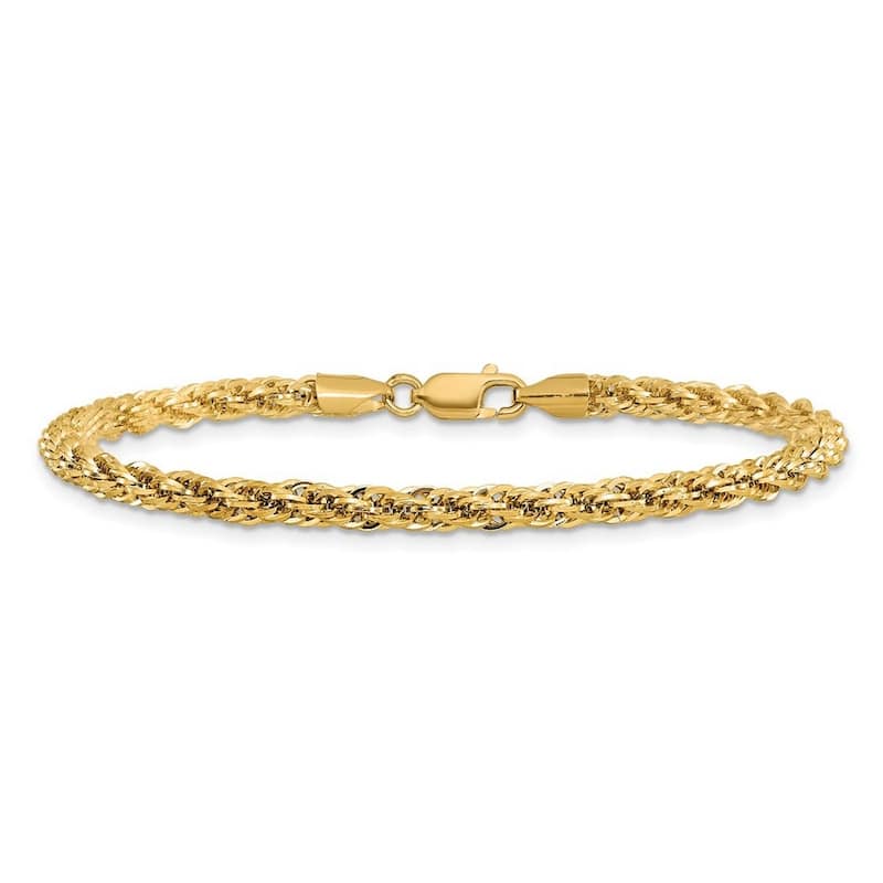 Curata 3.3mm 14k Yellow Gold Lobster Claw Closure Sparkle Cut Hollow Chain Bracelet 7 Inch