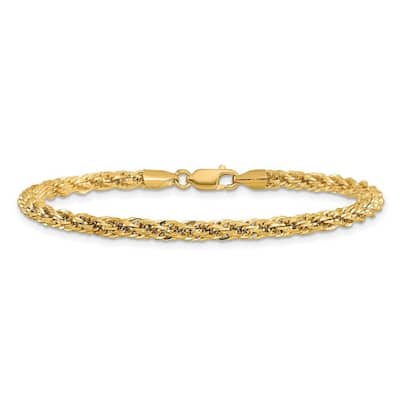 Curata 3.3mm 14k Yellow Gold Lobster Claw Closure Sparkle Cut Hollow Chain Bracelet 7 Inch