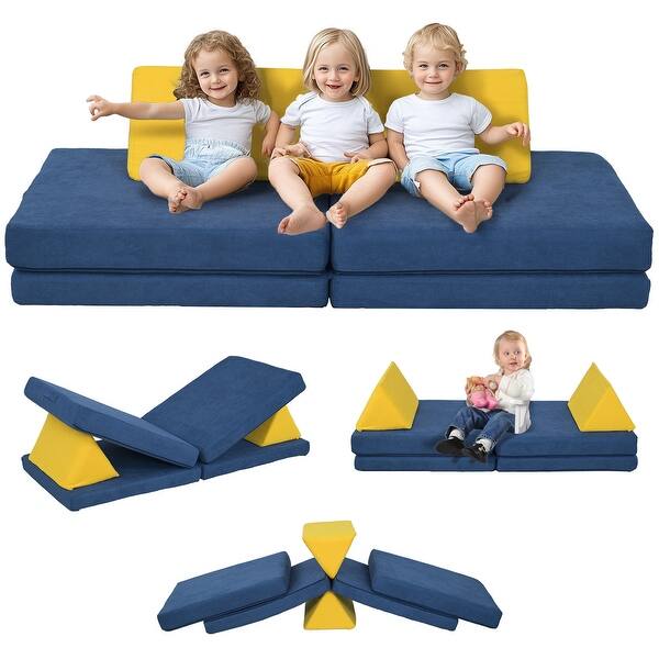 slide 2 of 9, Kids Play Couch, 6 Piece Kids Couch for Playroom or Bedroom, Foam Couch for Kids with Washable Cover Blue