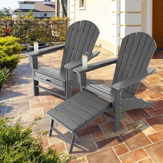 Patio HDPE Adirondack Chair with Retractable Ottoman - 29" x 53" x 37.5" (L x W x H)
