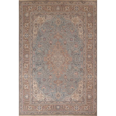 Light Blue Geometric Tabriz Persian Vintage Rug Handmade Wool Carpet - 7'8"x 11'5"