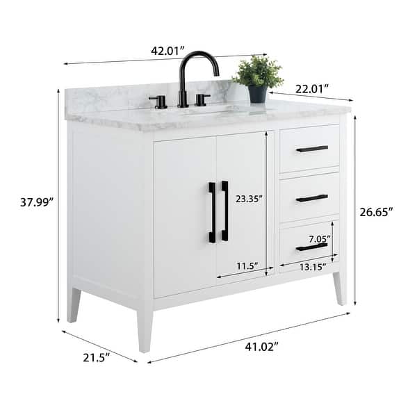 dimension image slide 7 of 21, Vanity Art 42" Single Sink Bathroom Vanity Cabinet with Engineered Marble Countertop