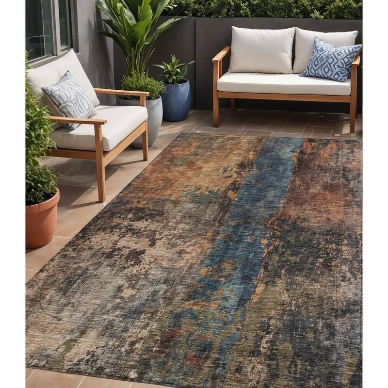 HomeRoots Abstract Transitional Rectangle Outdoor Rug - 5' X 8'