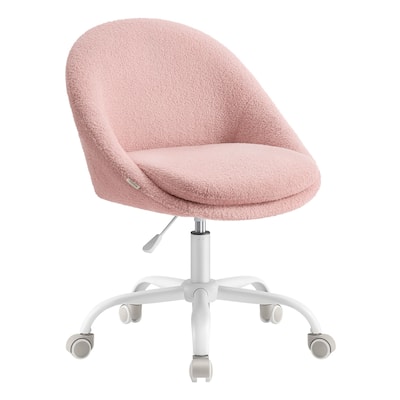 Jelly Pink Adjustable Height Swivel Vanity Chair with Teddy Fleece Upholstery and Armless Design