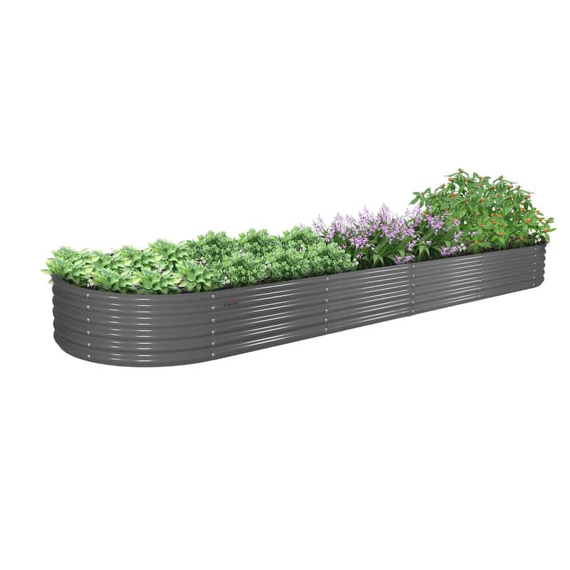 Outdoor 12 ft. x 3 ft. x 1.5 ft. Oval Extra Large Metal Anti-Rust Raised Garden Bed in Gray For Vegetables and Flowers - Grey