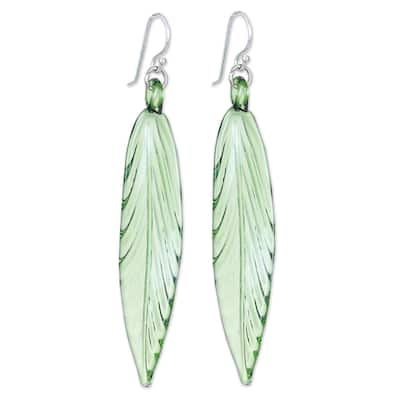Novica Handmade Bamboo Leaf Handblown Glass Dangle Earrings