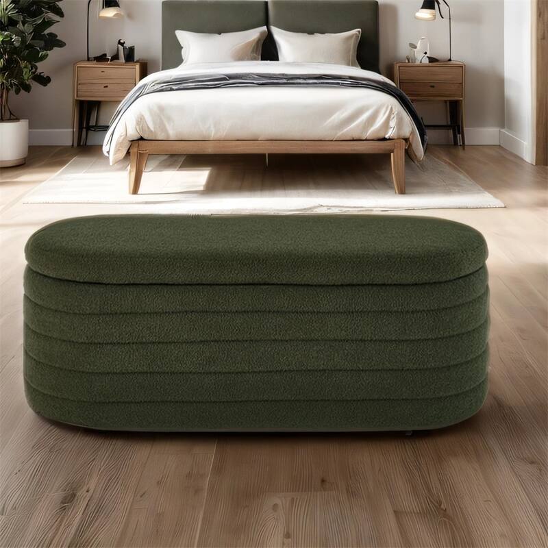 Oval Upholstered Storage Ottoman with Flip Design