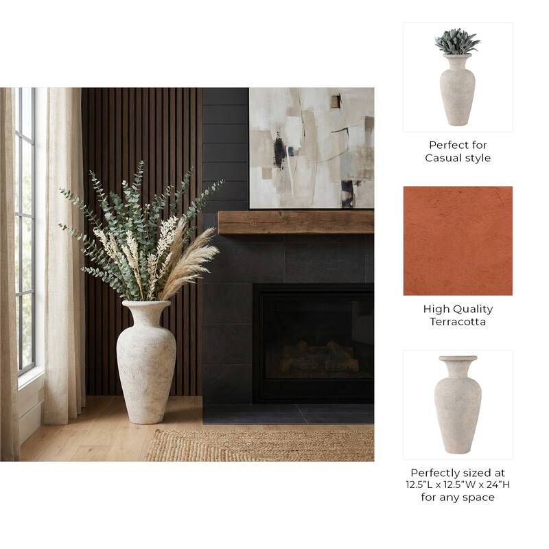 Decorative Vase - Ivory Pottery Rustic Matte Finish, 24"