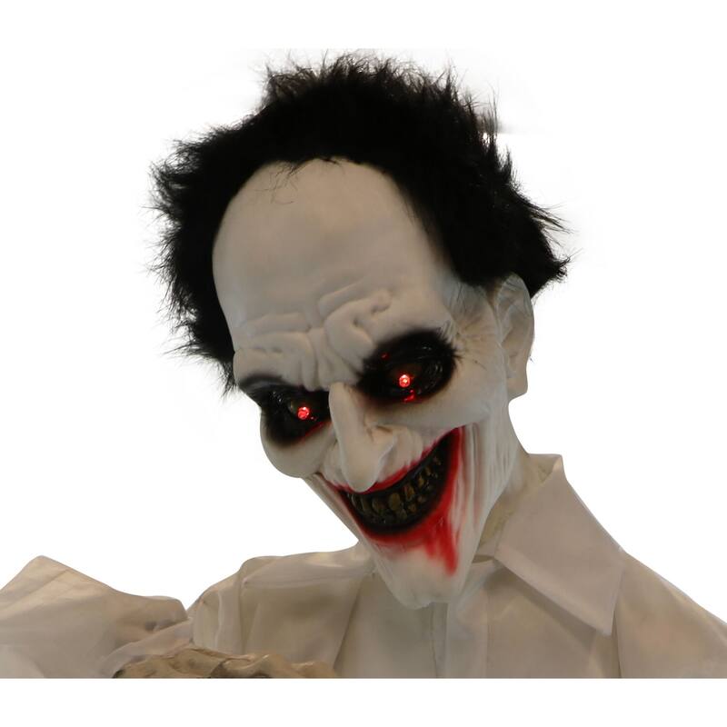 Haunted Hill Farm 5.75-Ft. Animatronic Doctor, Indoor/Covered Outdoor Halloween Decoration, Red LED Eyes, Laughing, Snips