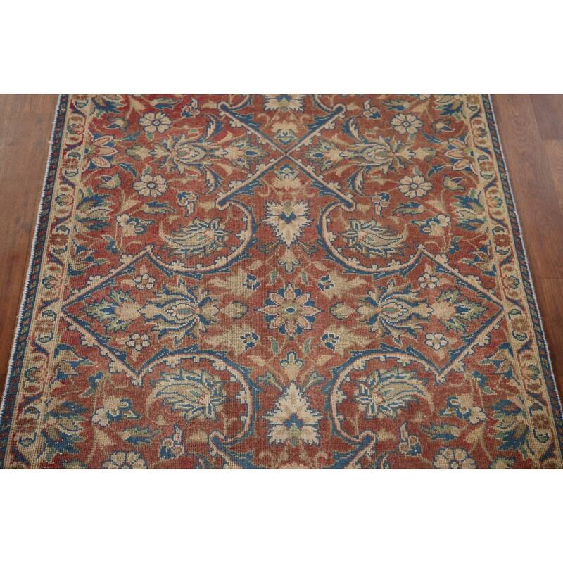 Floral Sarouk Persian Vintage Runner Rug Hand-Knotted Wool Carpet - 3'4" x 13'0"