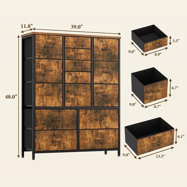 dimension image slide 3 of 6, 15 Drawers Dresser, Tall Dressers for Bedroom