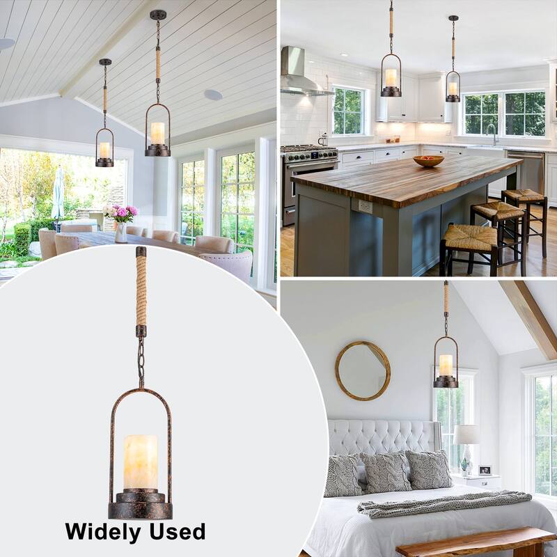 Retro Industrial Iron Pendant with Alabaster Candle Shade