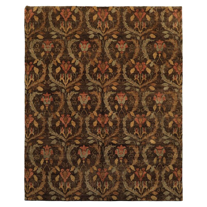 8x9'9'' Hand Knotted Wool Brown Traditional Kalaty Oushak Rug - 8' x 9' 9''