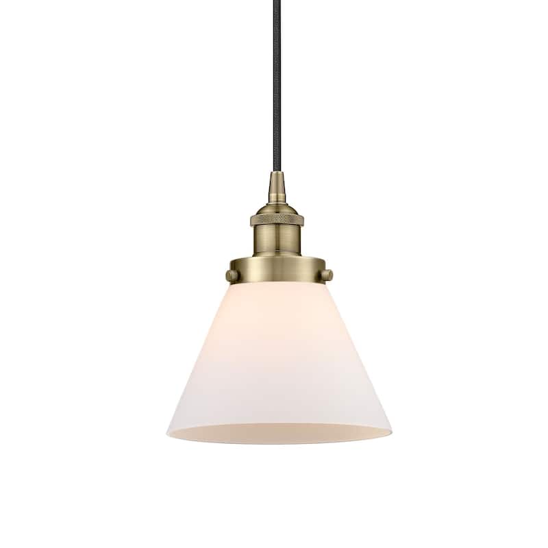 Innovations Lighting 616-1PH-10-8 Cone Pendant Cone 8" Wide Mini - Antique Brass / Matte White