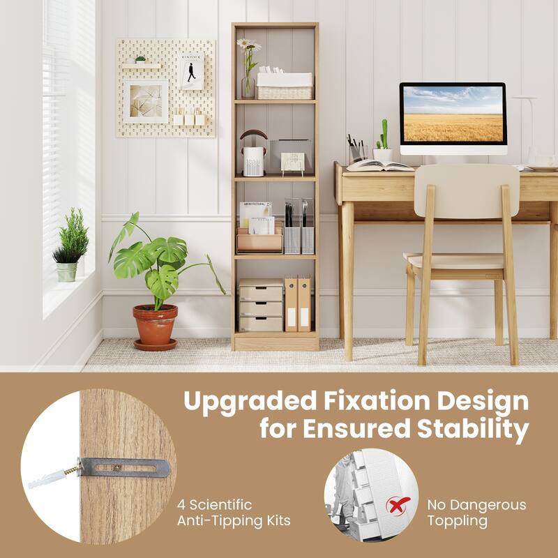 Gymax 5-Tier Bookshelf Corner Bookcase Storage Display Organizer w/ 4