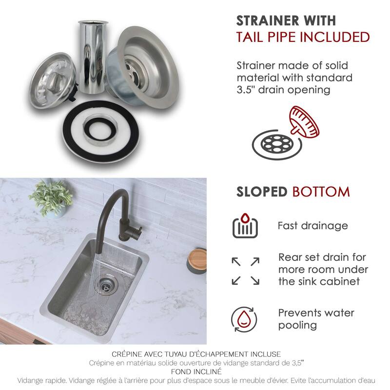STYLISH 12 1/2 inches L x 18 inches W Dual-Mount Stainless Steel 18 Gauge Single Bowl Bar Sink - 12.5" x 18" x 7"