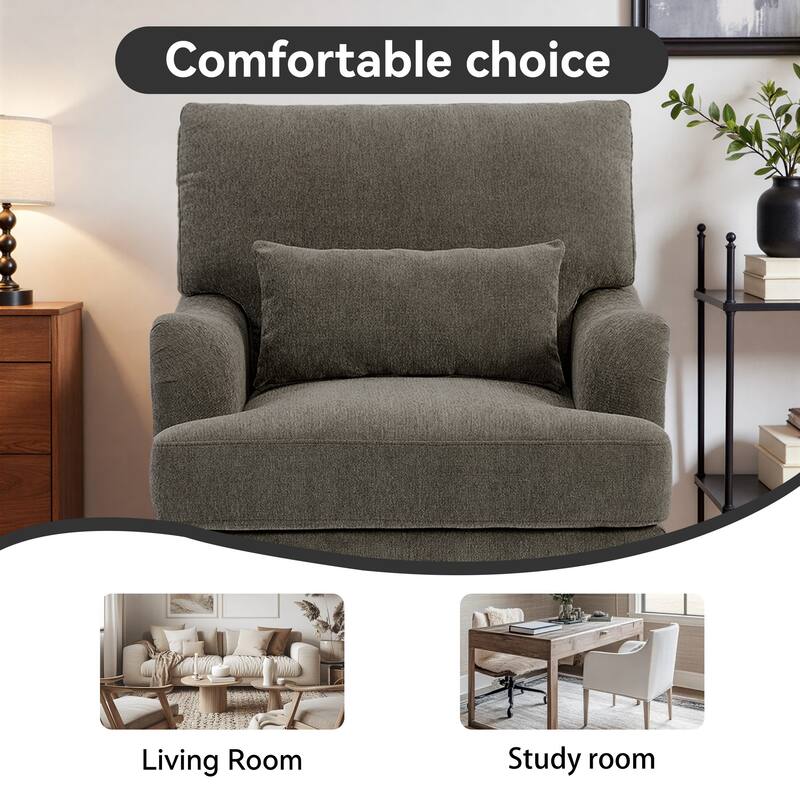 Oversized Accent Chair Chenille Upholstered Armchair With Rivets