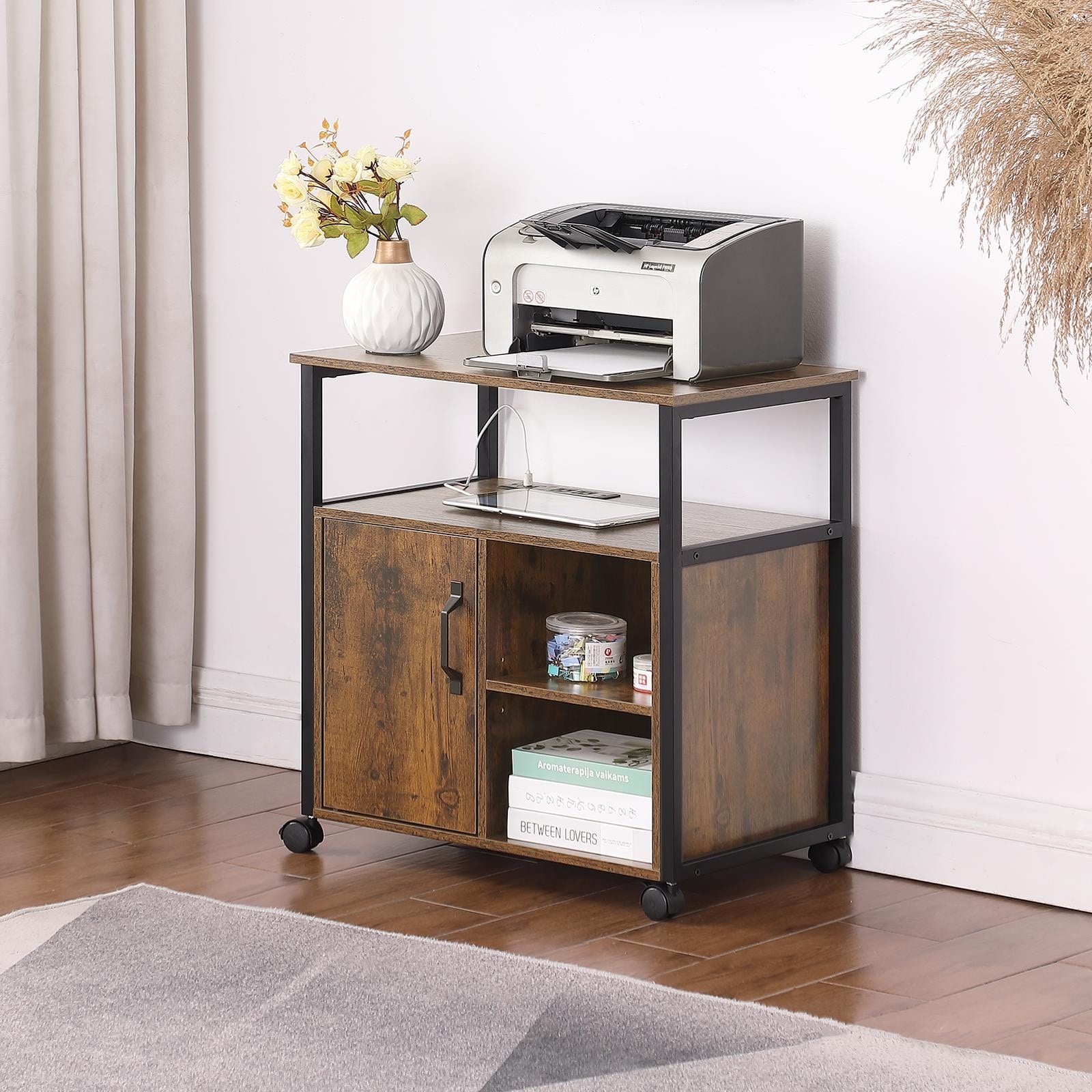 Modern File Cabinet with USB & Socket Charging, Metal-Framed Storage for A4/Letter, Easy-Assemble Home Office .