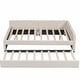 preview thumbnail 5 of 23, Full Size Upholstered Platform Bed with USB and Twin Size Trundle, Beige Queen
